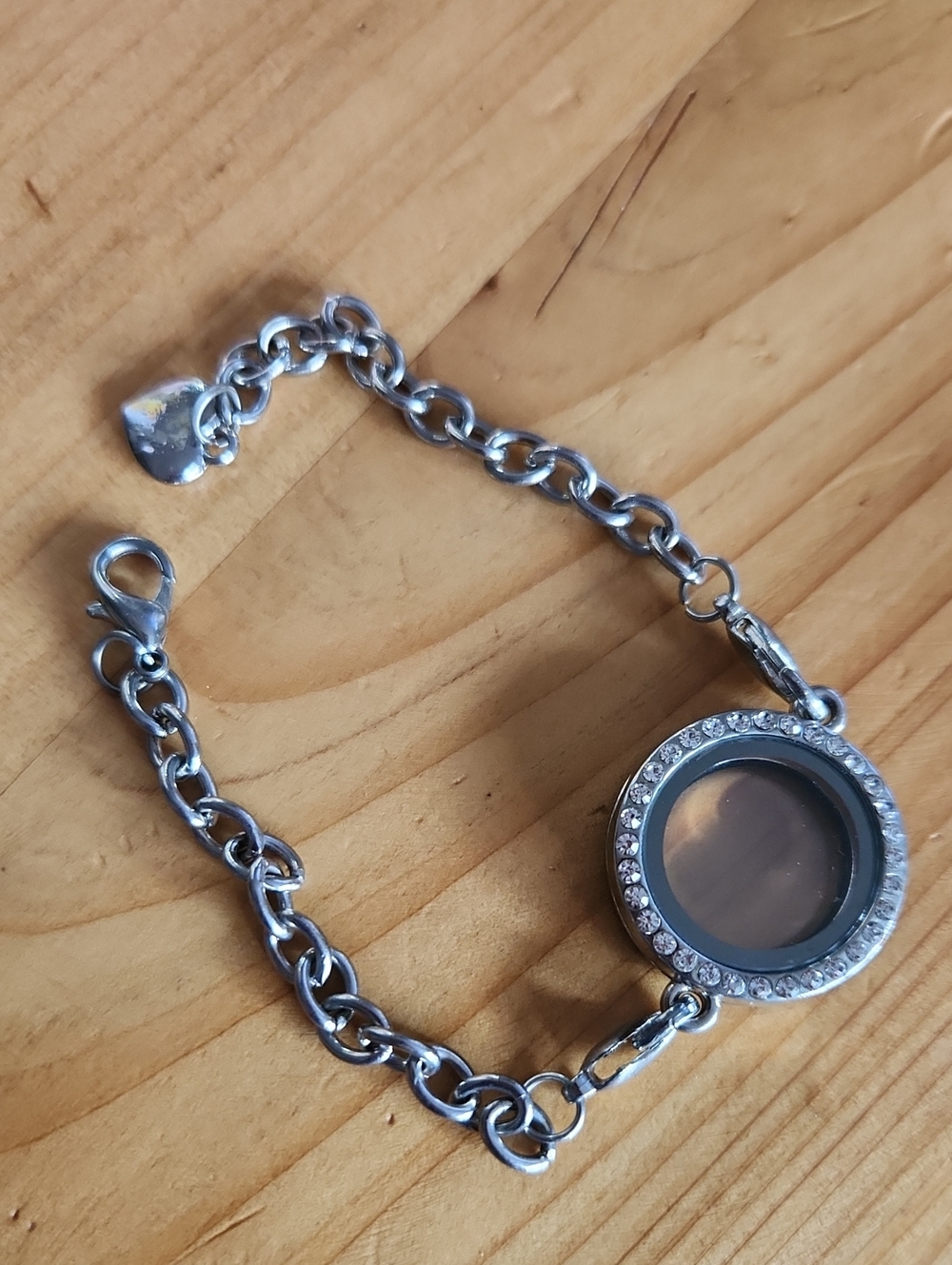Silver-tone Charm Locket Bracelet with Crystal Frame